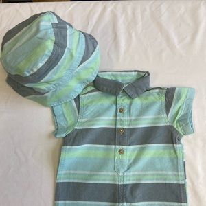 Baby Boy Polo Onesie and Bucket Hat with Strap